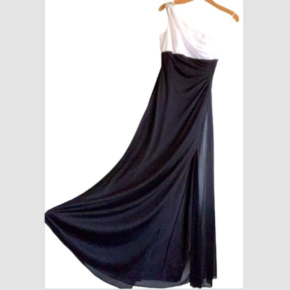 Alex Evenings One Shoulder Formal Maxi Dress Black White Rhinestone Sz4 #207D - Picture 8 of 10